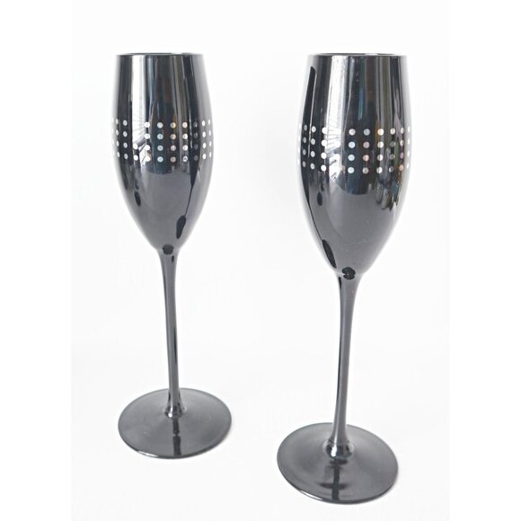 4 Vintage Black With Silver Glass Tall Wine Glasses - Picture 2 of 5